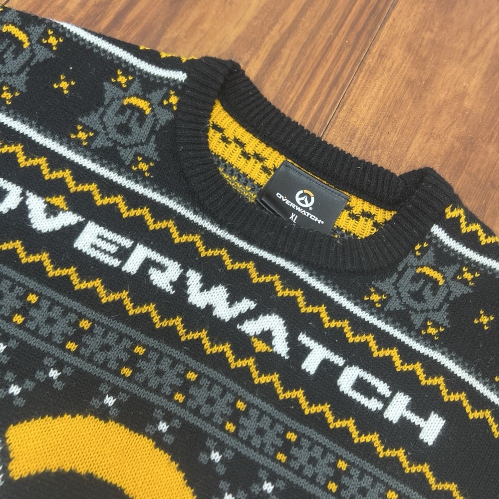 Blizzard OVERWATCH Gamer Ugly Christmas Sweater by Think Geek Yellow Black Sz XL